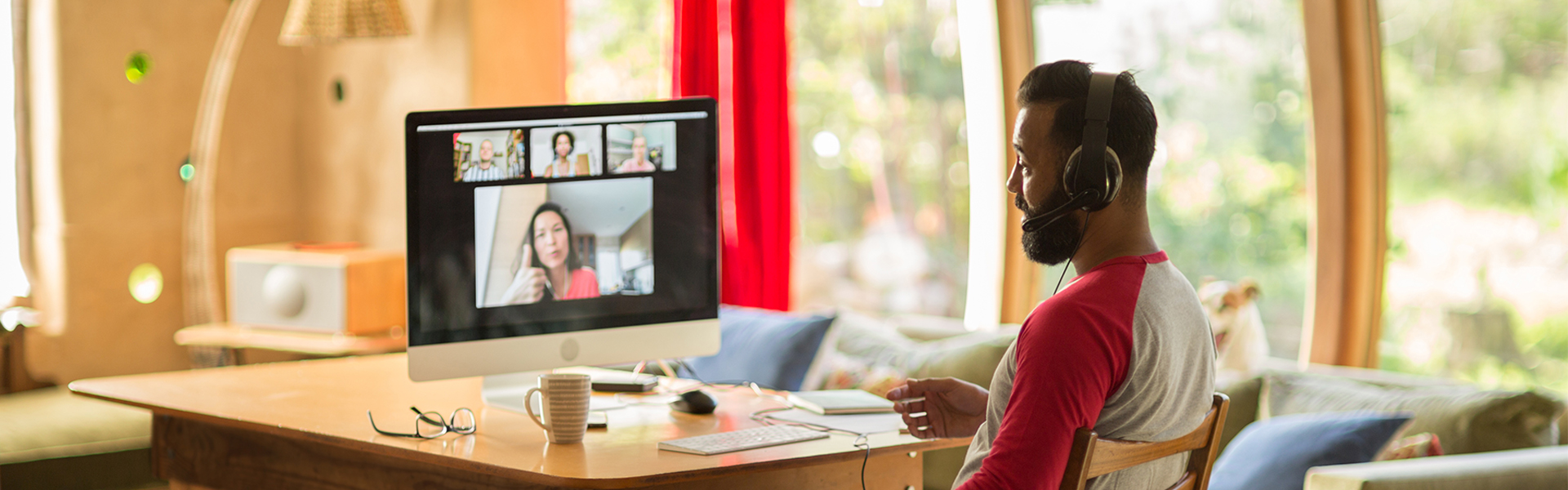 Man on video call with headset