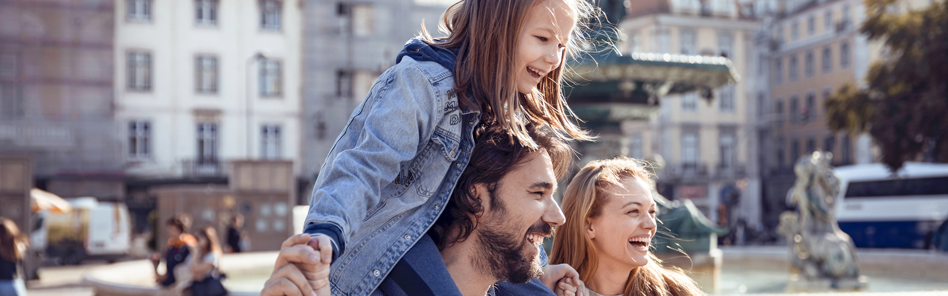 Family outside in foreign country