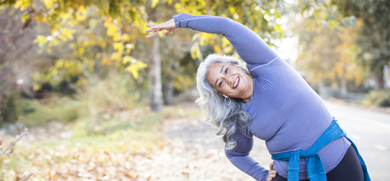 woman stretching outside